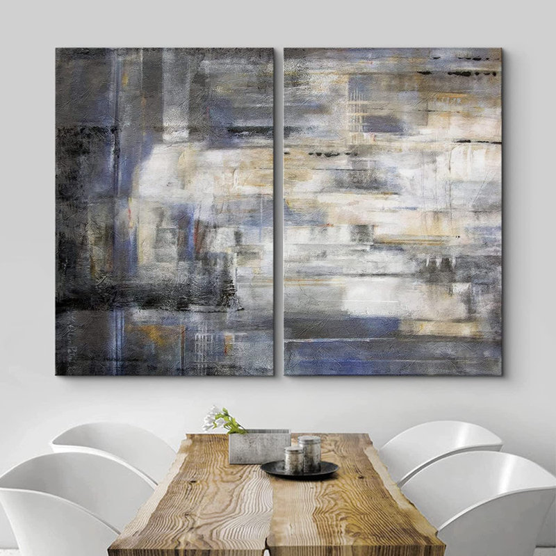 «Grunge Abstract Paint Effect Mid-Century Grey Brown Pastel Stroke», reproduction sur toile 2 pièces, Toile tendue