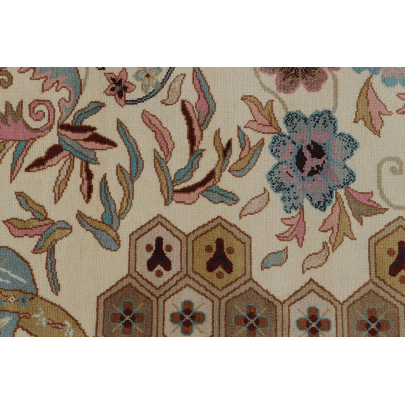 Art Deco Hand Knotted Wool Floral Area Rug, Rectangle 10' x 14'