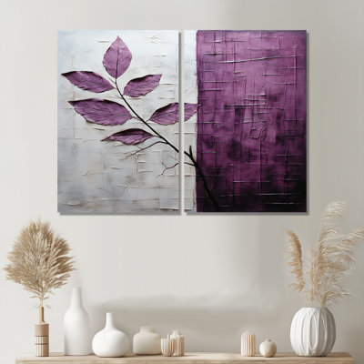 «Purple Leaves Plum Precision» - art mural sur toile mauve