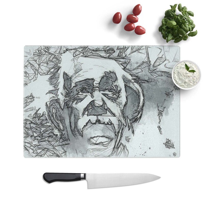 Tempered Glass Albert Einstein Graffiti Chopping Board, 39 cm W x 28.5 cm L