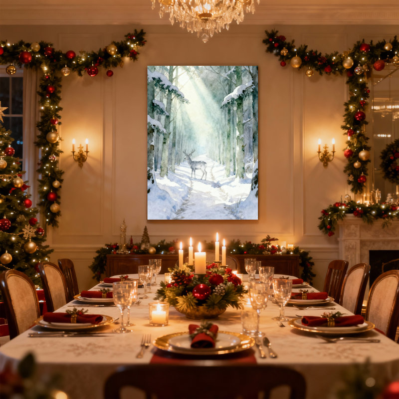 Ensemble de 3 impressions sur toile de Noël, forêt d'hiver, cerf, neige, sentier lumineux, H 30 po x l 20 po