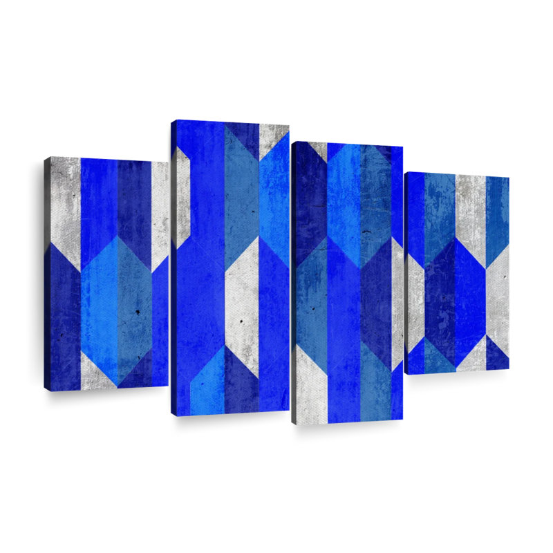 Abstract Blue Hexagons Multi Piece Canvas Print, 48" H x 75" W x 1.25" D