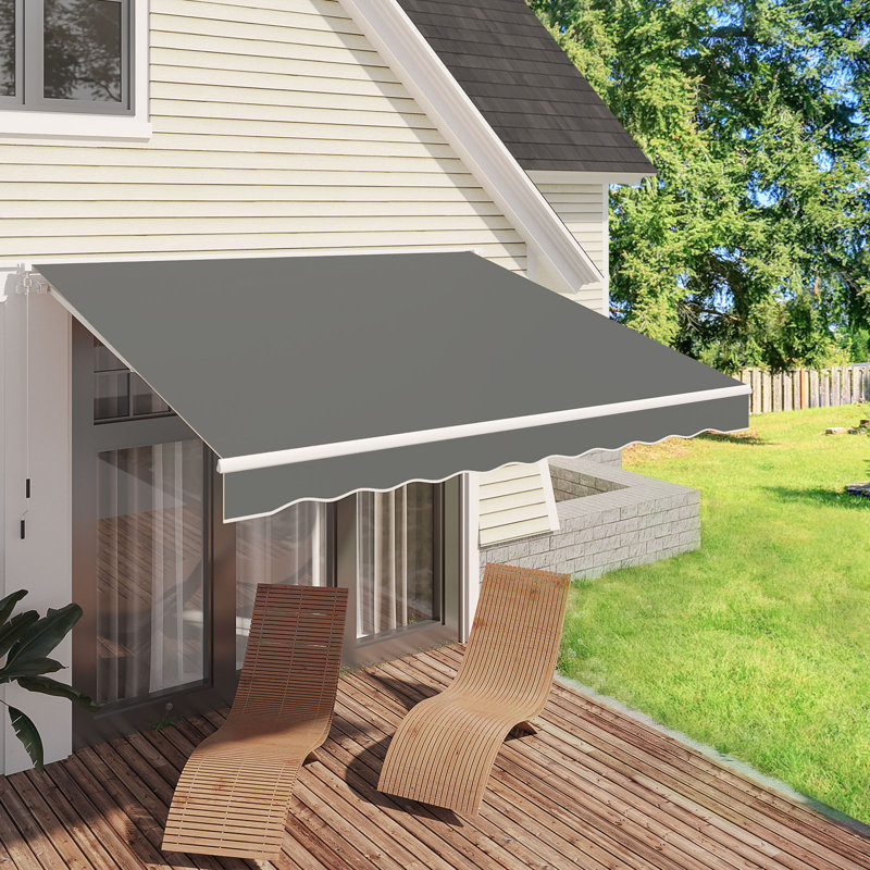 AECOJOY Manual Retraction Slope Patio Awning, 120" W x 96" D, Gray, Solid Color