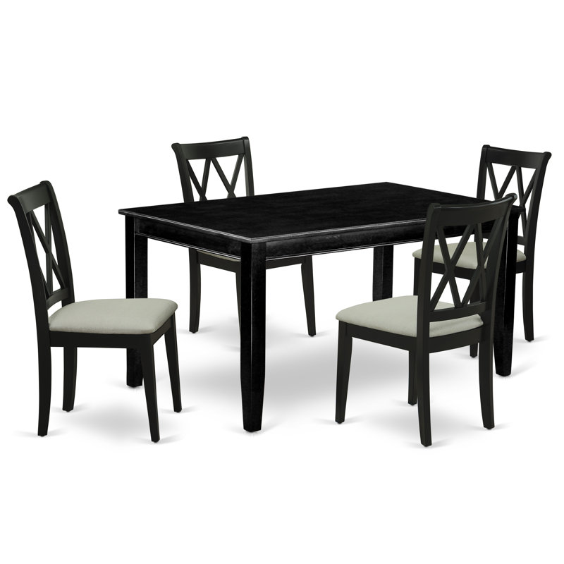 5 Piece Kitchen Table & Chairs Set Includes a Dining Table and 4 Linen Fabric Dining Room Chairs, Black, 5, Black