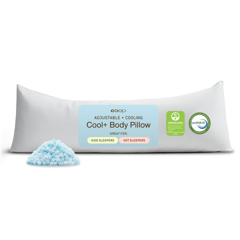 Coop Home Goods Cool+ Adjustable Cooling Body Pillow, Gel Memory Foam & Microfiber, Side Sleeper & Pregnancy Support Pillow