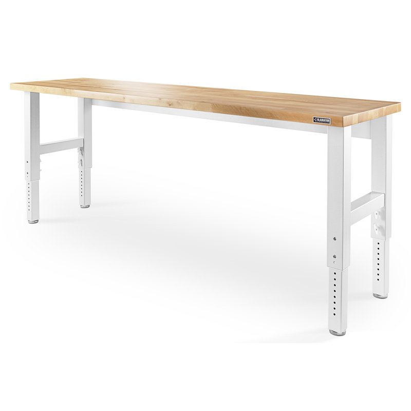Adjustable Height Hardwood Workbench, White, 41" H x 96" W x 25" D
