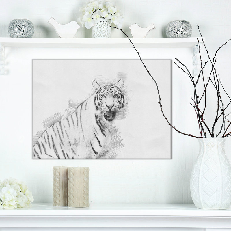 " Tiger In Black And White ", 12" H x 20" W x 1" D