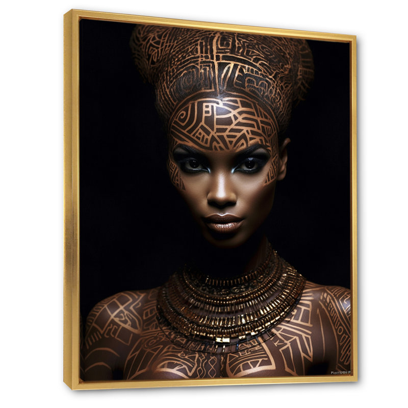 Portrait d'une beauté africaine exquise I - reproduction, H 32 po x l 16 po x P 1 po, Cadre flottant doré