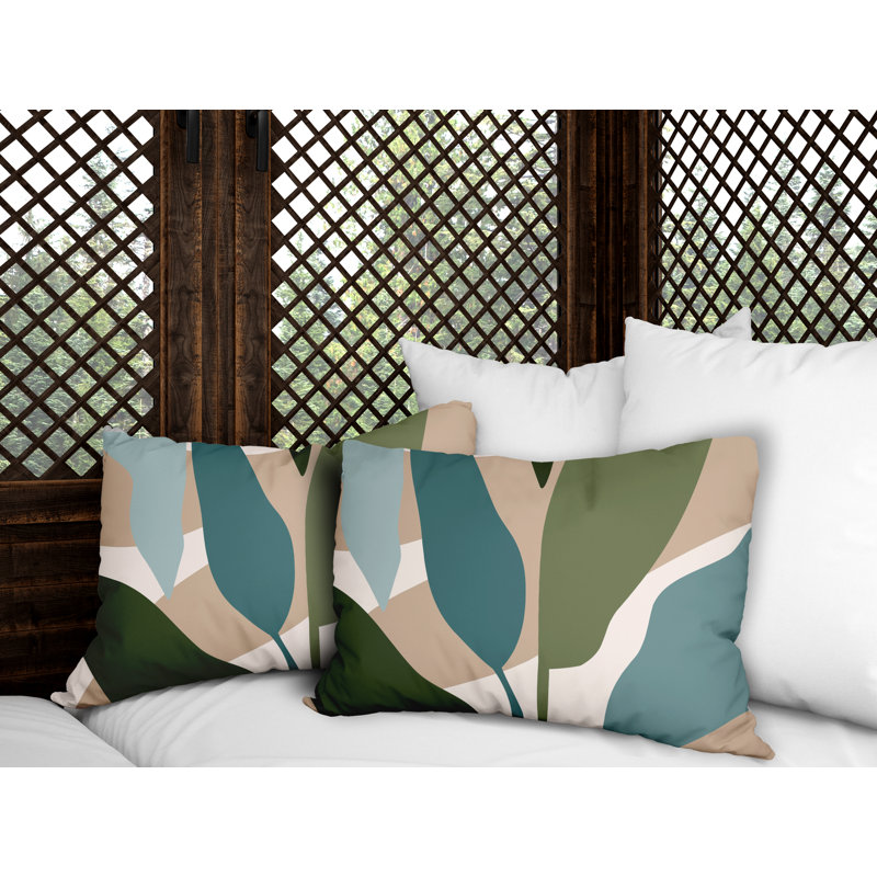 Housse et insert de coussin rectangulaire en polyester pour l'intérieur et l'extérieur, Émeraude / beige