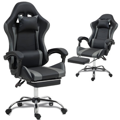 Gaming Chair with Massage Lumbar Support Ergonomic Video Game Chair for Adults, Adjustable Headrest & Footrest, 90-135° Recline, 360° Swivel, White by Ivy Bronx