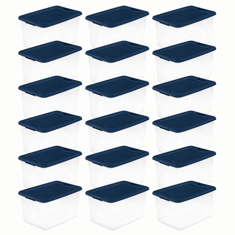 Sterilite Plastic Storage Bin, Marine Blue, 18-Pack