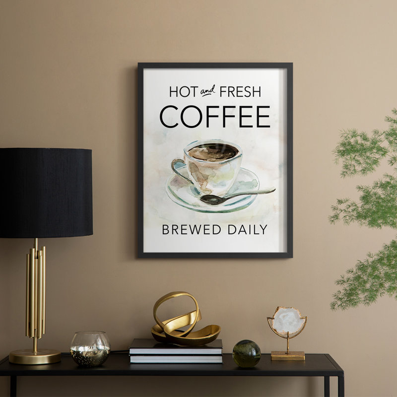 «Hot and Fresh Coffee», reproduction encadrée - bois massif, Noir, noir, noir, noir, H 15 po x l 12 po