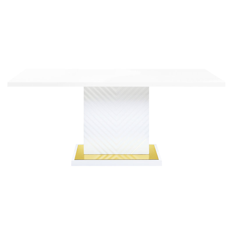 Table de salle à manger blanche à base de piédestal à finition brillante - sensation aérée et ouverte avec un design moderne pour la zone 71 po x 35 po x 31 po en bois synthétique facile à assembler