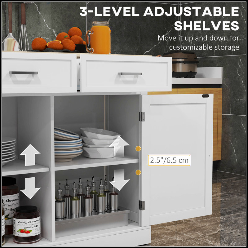 Rolling Kitchen Island with Drop Leaf Breakfast Bar, Farmhouse Cart with 2 Drawers and Adjustable Shelves for Dining Room