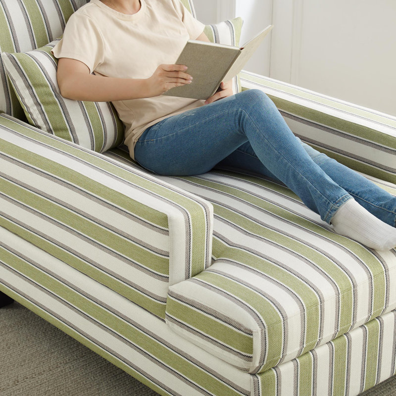 Chaise longue rembourrée en tissu 39,76 po, Lin vert à rayures
