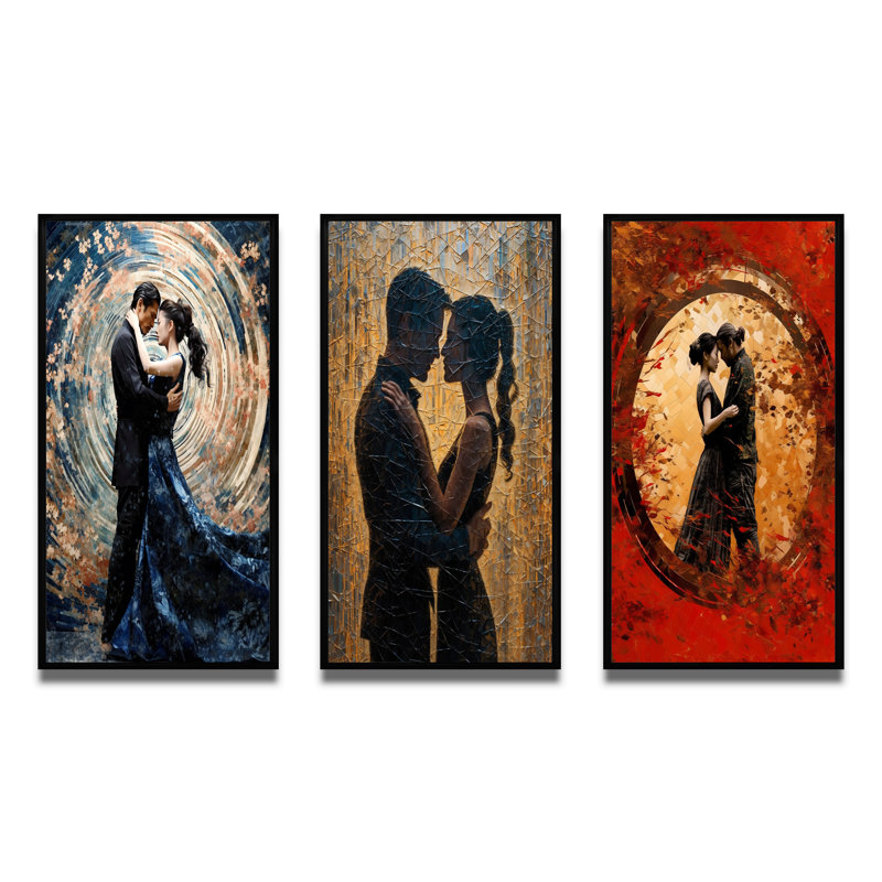 «Retro Lovers Celebrating Eernal Now V», 3 pièces, Cadre flottant noir, H 40 po x l 60 po