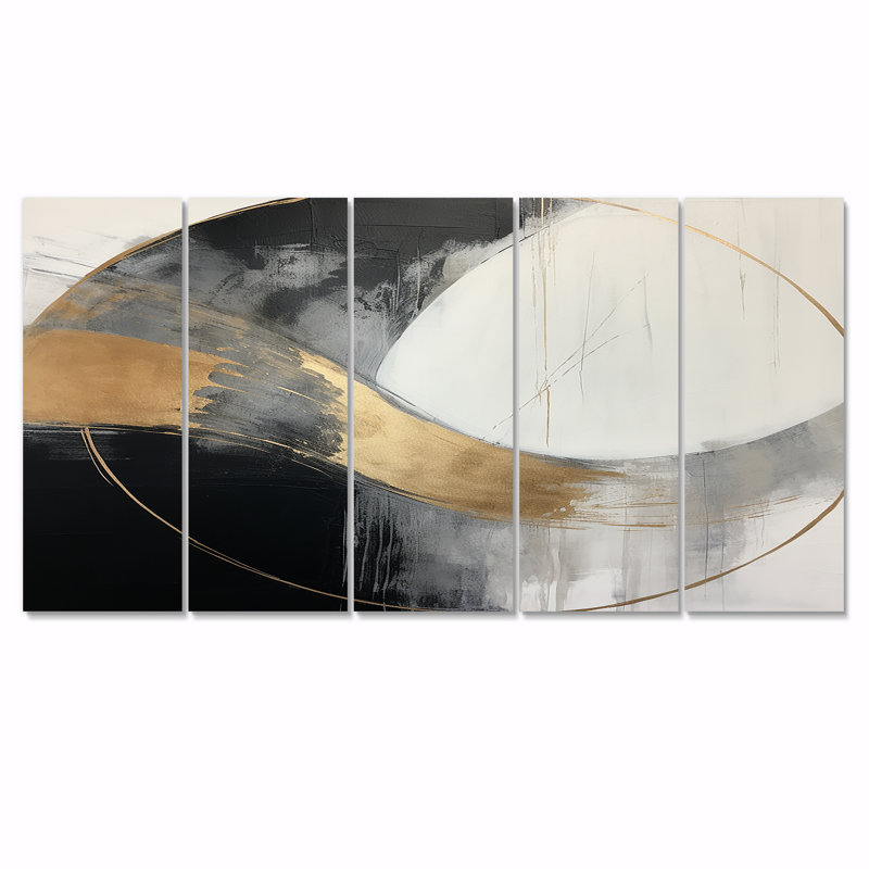 Full Moon Time Balance II - Art mural abstrait 5 pièces, H 32 po x l 80 po