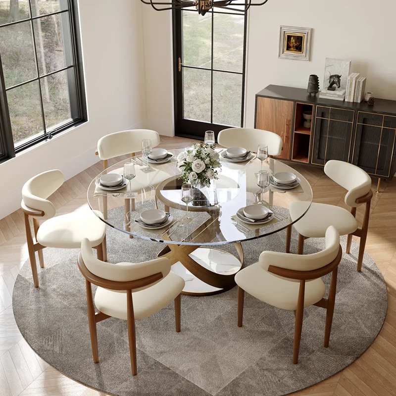  Table de salle à manger moderne pour 4-6 personnes avec plateau en verre trempé, base en acier au carbone pré-assemblée