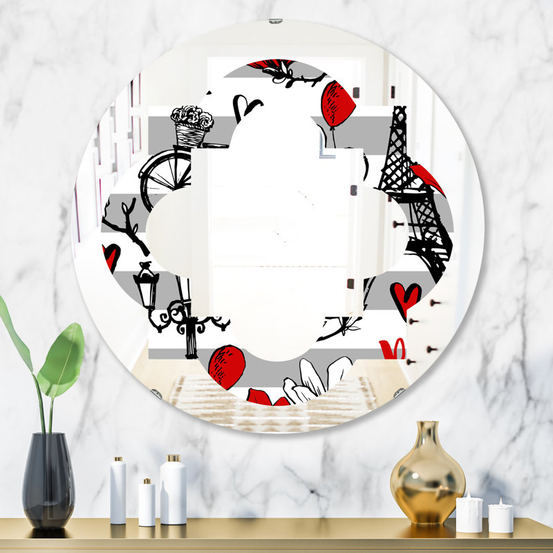Miroir mural Paris Eiffel Hearts II, 31,5 po x 31,5 po
