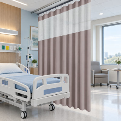 Grey inherent flame-retardant medical cubicle curtain and room divider with grommets; 1 Panel, 5x8FT, for hospitals, medical clinics, and labs.
