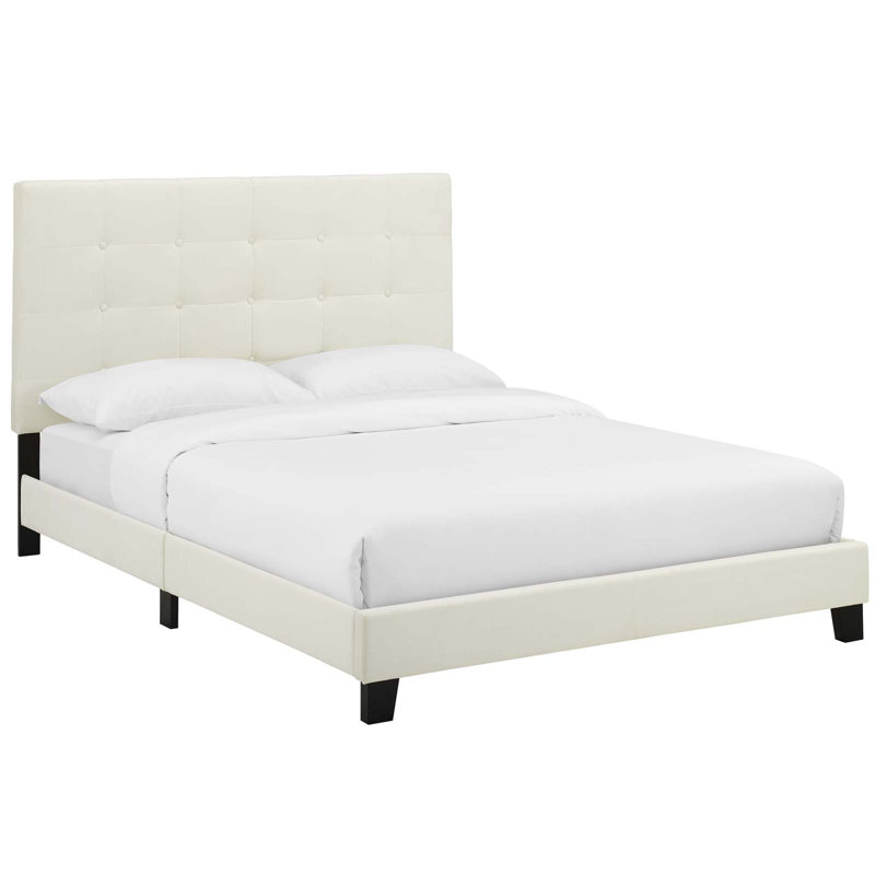 Modway Melanie Tufted Button Upholstered Performance Velvet Platform Bed, Ivory, King