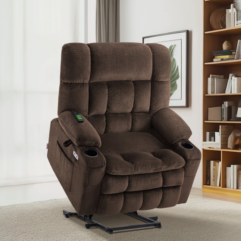 26.4" Seat Width Dual Motor Power Recliner Lift Chair with Massage and Heat, Infinite Position, Fabric, Brown