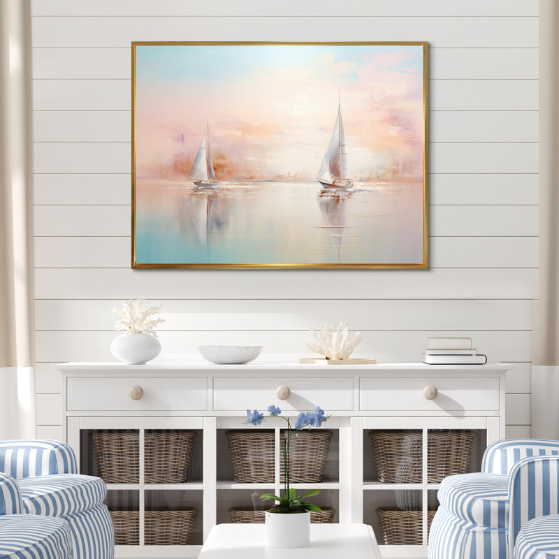 Minimalisme voilier Rhythms V sur impression sur toile, H 16 po x l 32 po, Cadre flottant doré
