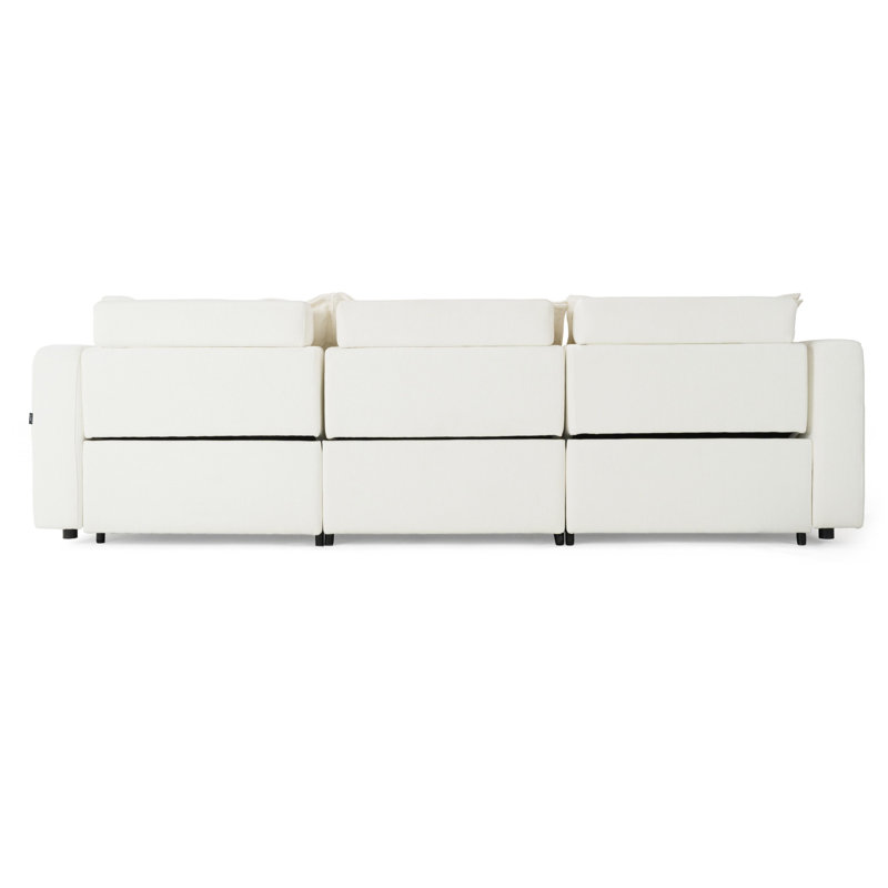 Dhir - Canapé moderne en tissu blanc avec 3 fauteuils inclinables électriques