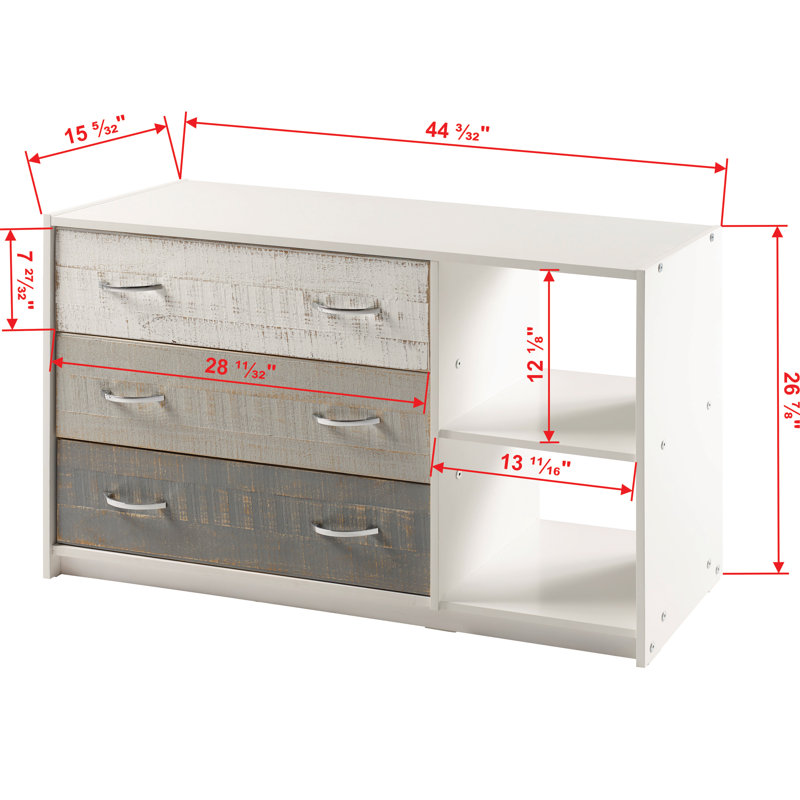 Fulton Two Tone 3 Drawer Combo Dresser with Cubby