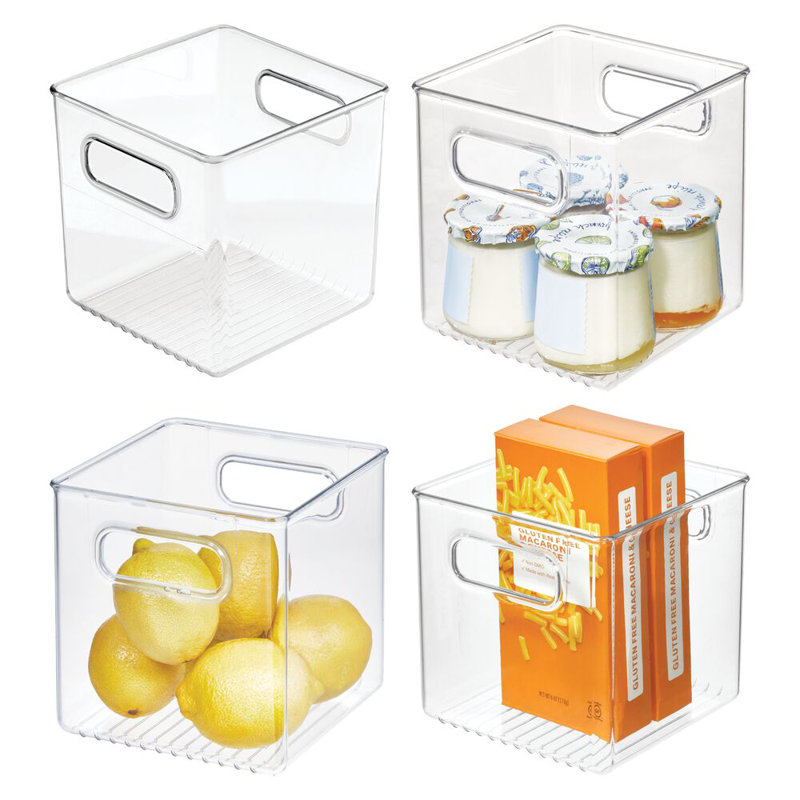 iDesign Set of 4 Cube Storage Bins with Handles for Pantry  - Clear