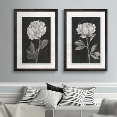 " Black and White Flowers III " 2 Piece Art Acrylic Painting