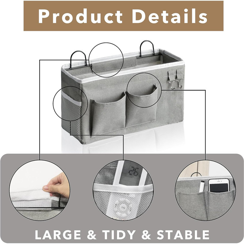 3pcs Large Wall Hanging Organizer Bag, Linen Fabric Door Hanging Storage Baskets with Pockets, Grey
