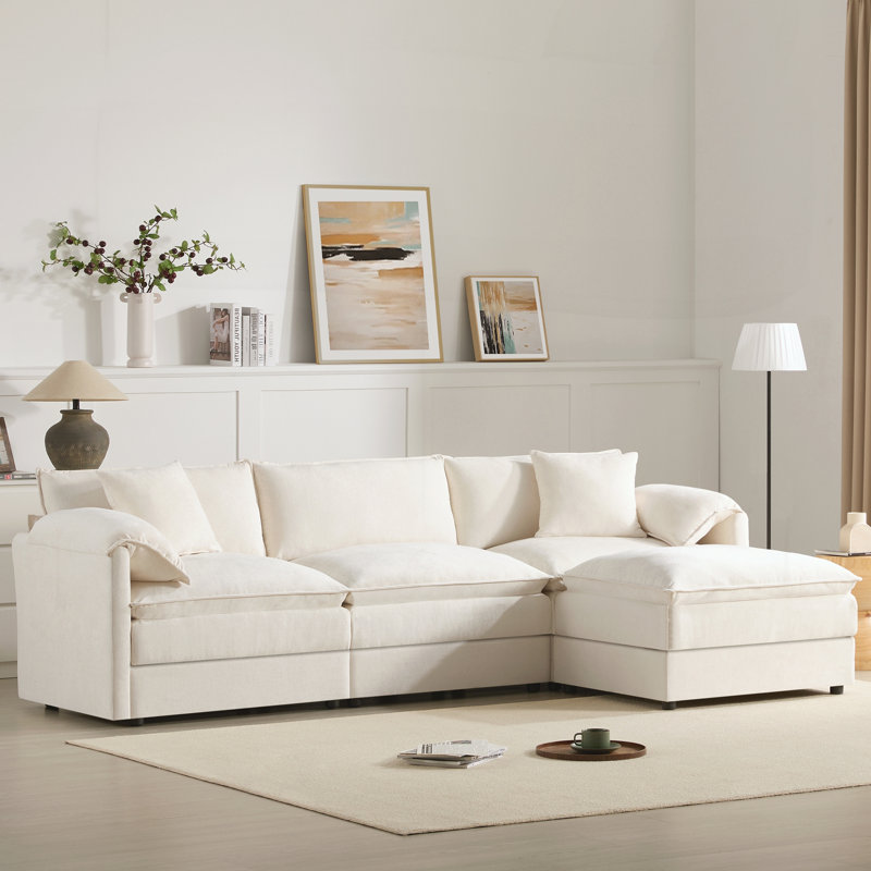 Canapé modulaire de 103 po en chenille avec assise profonde et large, White Chenille