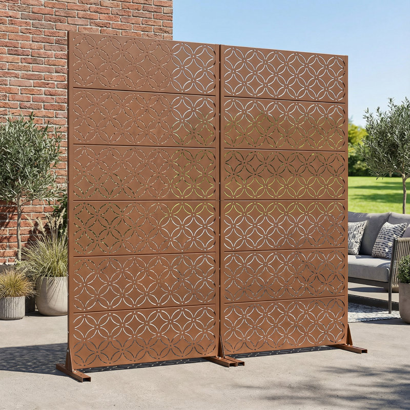Panneau de clôture d'extérieur en métal pour écran d'intimité, 72" H x 35" W x 16" D-2Pcs, Brown