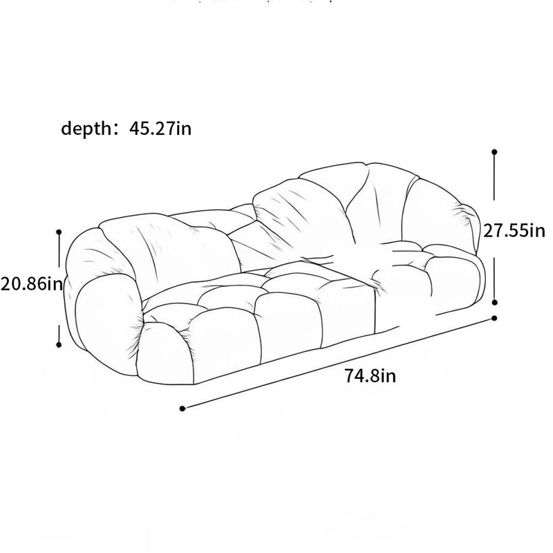 Medieval alien Bauhaus cloud arc sofa, 27.55" H x 74.8" W x 45.27" D