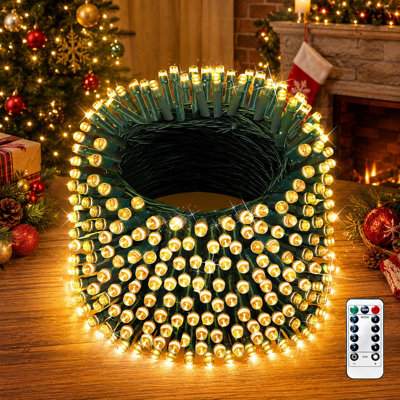 Ensemble de guirlandes lumineuses d'extérieur 403FT avec 1000 DEL sur fil vert, 8 modes et minuterie, guirlandes lumineuses imperméables pour les mariages, les cours ou pour la décoration intérieure / extérieure