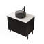 Meuble-lavabo de salle de bain avec lavabo rond en verre transparent, armoire de rangement autoportante avec 2 portes