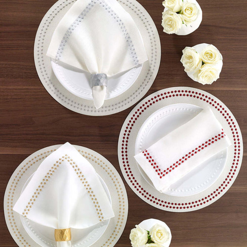 Pearls Square Napkins, White/Navy