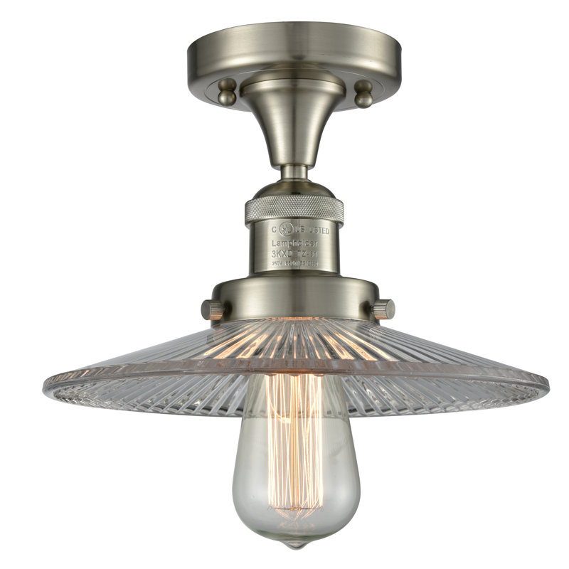 Mangan Glass Semi Flush Mount, 6 Watt Vinage LED Bulb, Polished Chrome