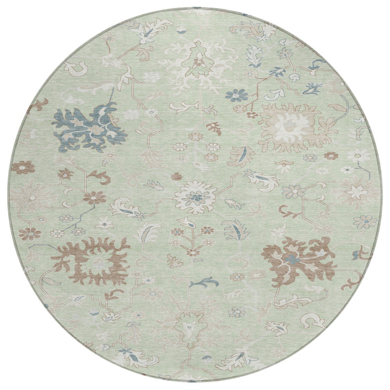 Tapis d'intérieur rond lavable floral ivoire et brun 8 'Artichoke