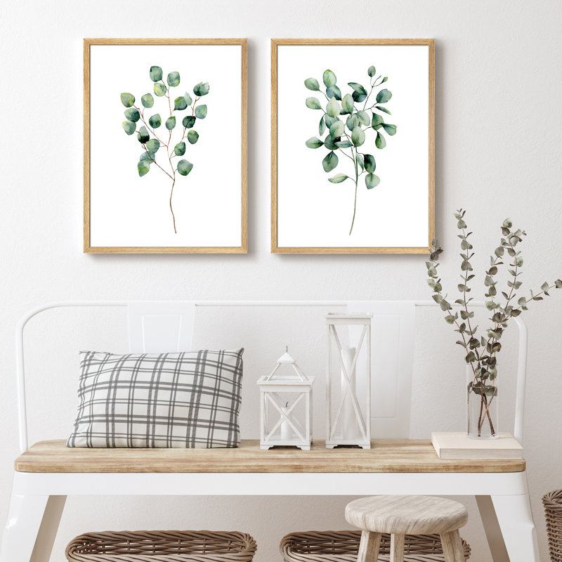 «Green Botanical Plants», œuvre d'art moderne, affiches encadrées, salle de bain, Naturel / naturel, H 16 po x l 12 po