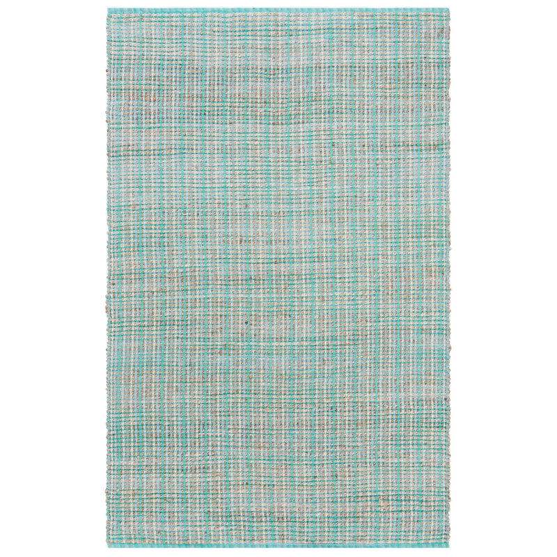Doleman Hand Woven Jute/Cotton Striped Rug in Green, Rectangle 3' x 5'