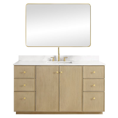 Meuble-lavabo sur pied simple 60 po avec plateau en quartz Calacatta et miroir Rally