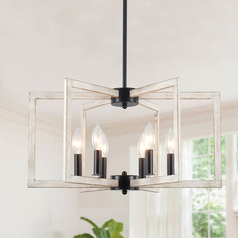 Lustre de ferme géométrique 6 lumières, Six lumières, Noir / Blanc délavé