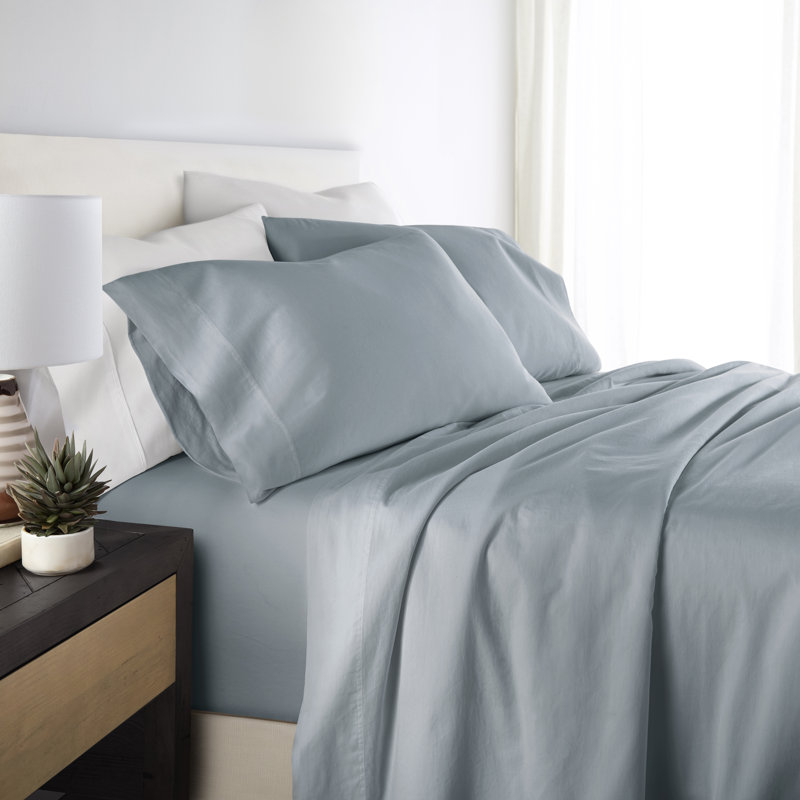 Sateen Long-Staple Cotton Deep Pocket Sheet Set, White, Queen Sheet Set with 2 Pillowcases