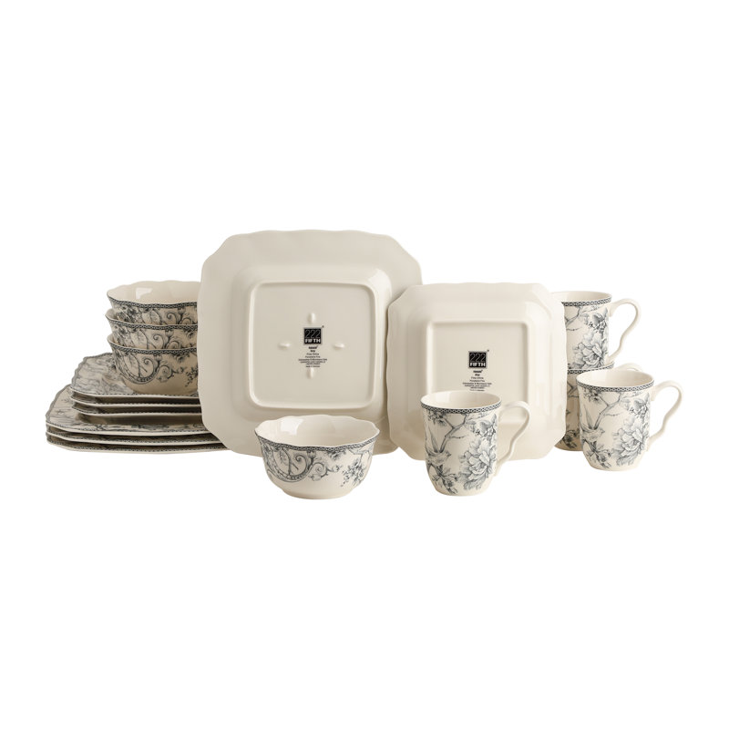 222 Fifth Adelaide 16-Piece Porcelain Floral Dinnerware Set - Service For 4, Gray/White