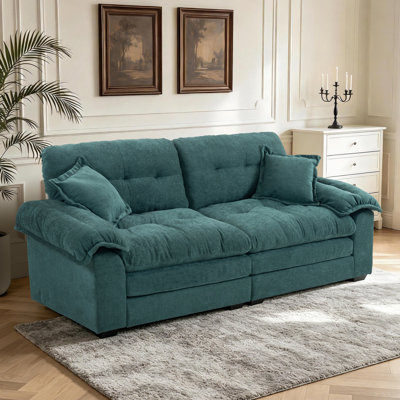 Canapé-lit à accoudoirs rembourrés en chenille de 84 po avec coussins en mousse à mémoire de forme et ressorts ensachés Geneveve