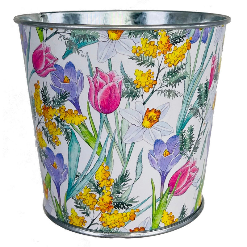 Pot de fleurs printanier en métal imprimé