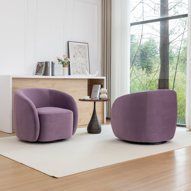 Fauteuil demi-tonneau pivotant en velours Arrun, Mauve