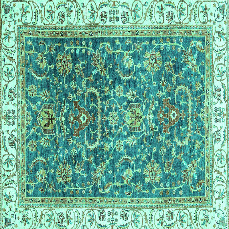 Tapis turquoise / bleu sarcelle tissé à la machine Edicott, Carré 5 pi